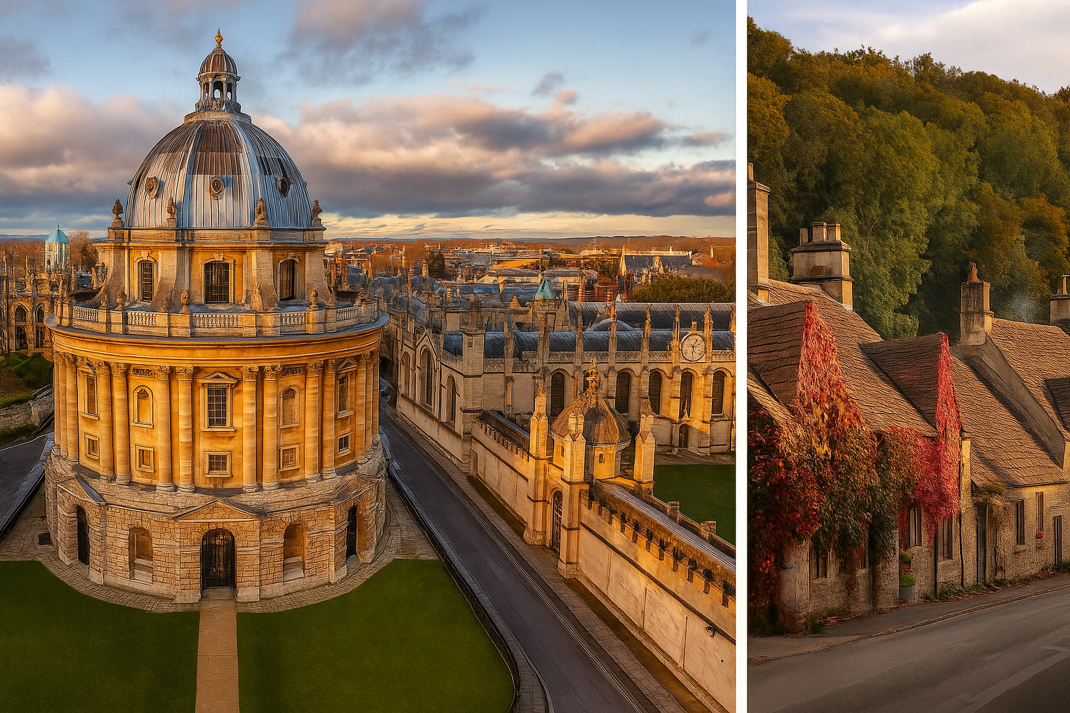 Oxford skyline and Cotswolds village scenery